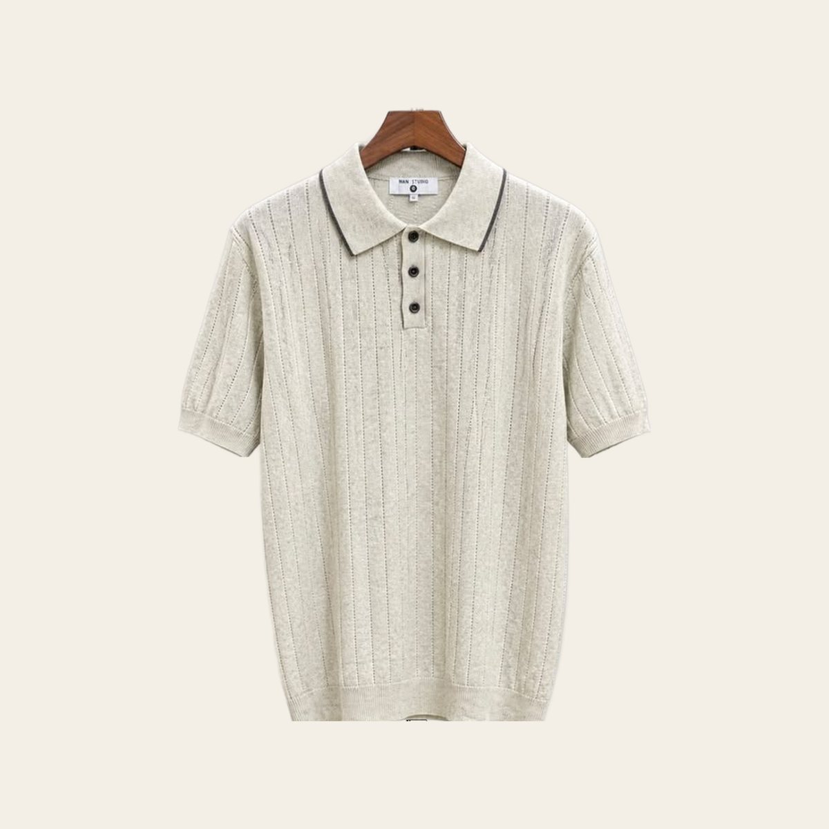 Pointelle knit polo, stone